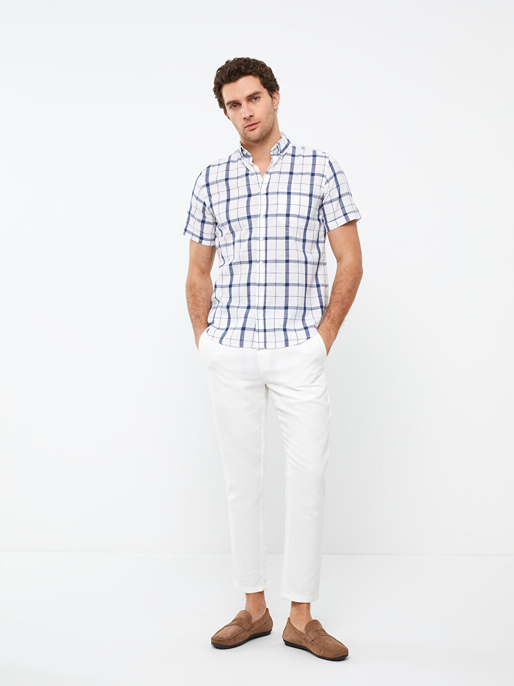 LCWAIKIKI Classic Regular Fit Short Sleeve Plaid Poplin Men's Shirt -S3AQ21Z8-LPT