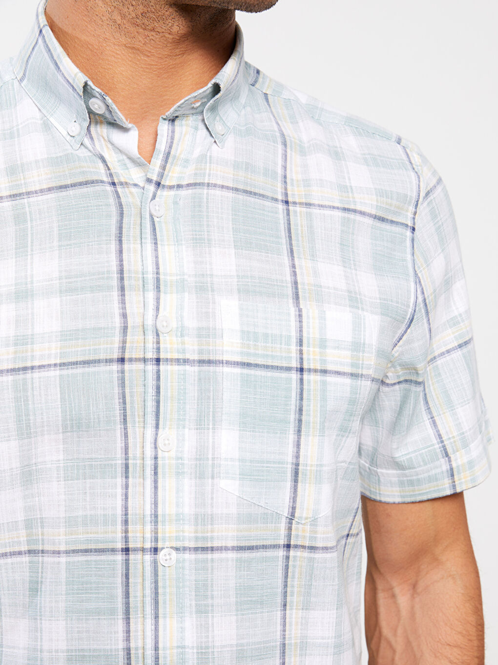 Regular Fit Short Sleeve Plaid Poplin Men's Shirt -S3AQ22Z8-LM4