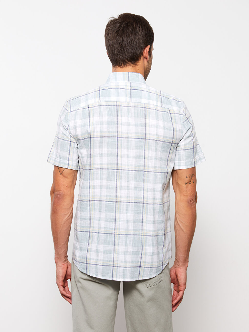 Regular Fit Short Sleeve Plaid Poplin Men's Shirt -S3AQ22Z8-LM4