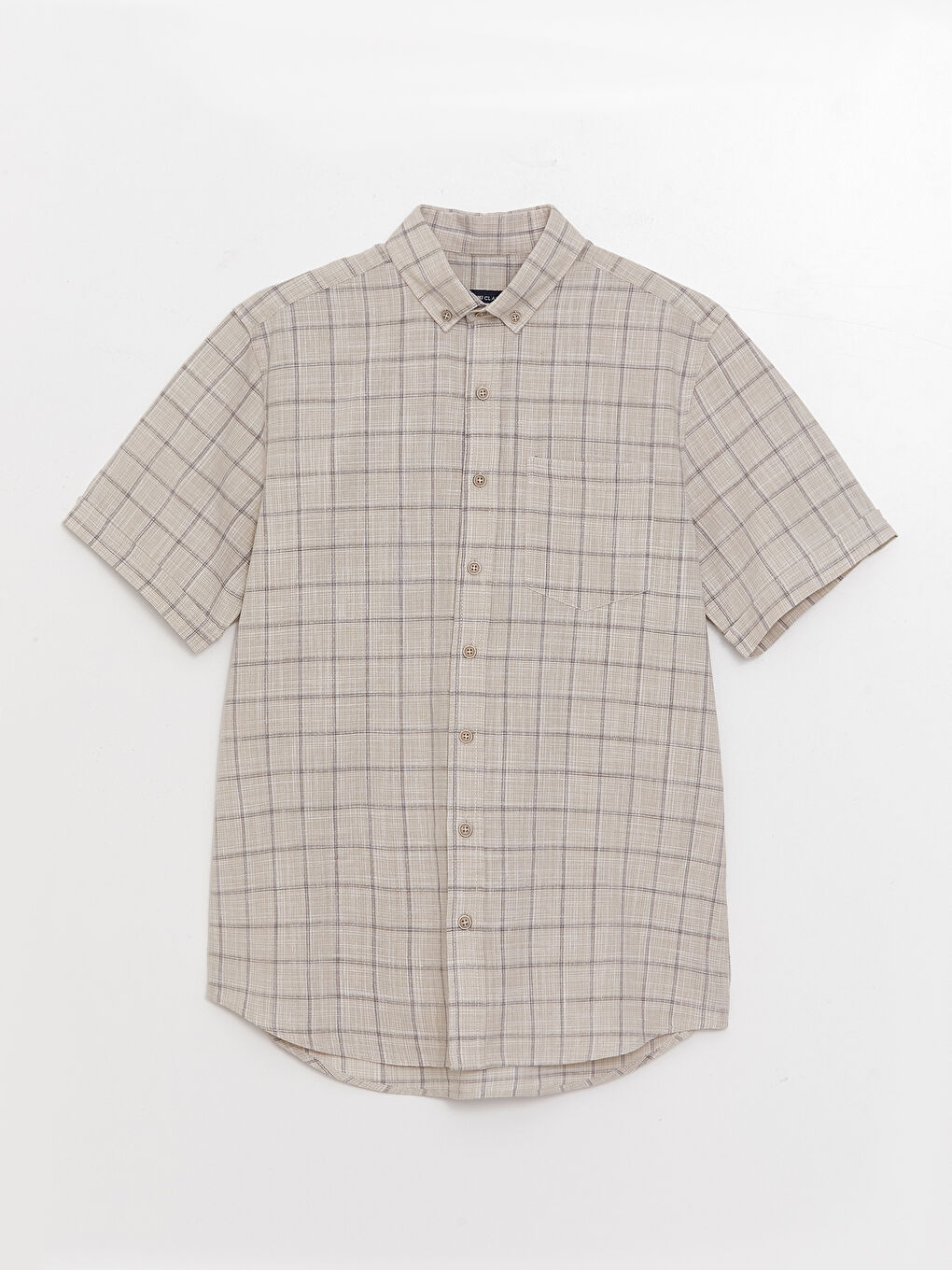 قميص بوبلين كاروهات كم قصير بقصة عادية للرجال-5