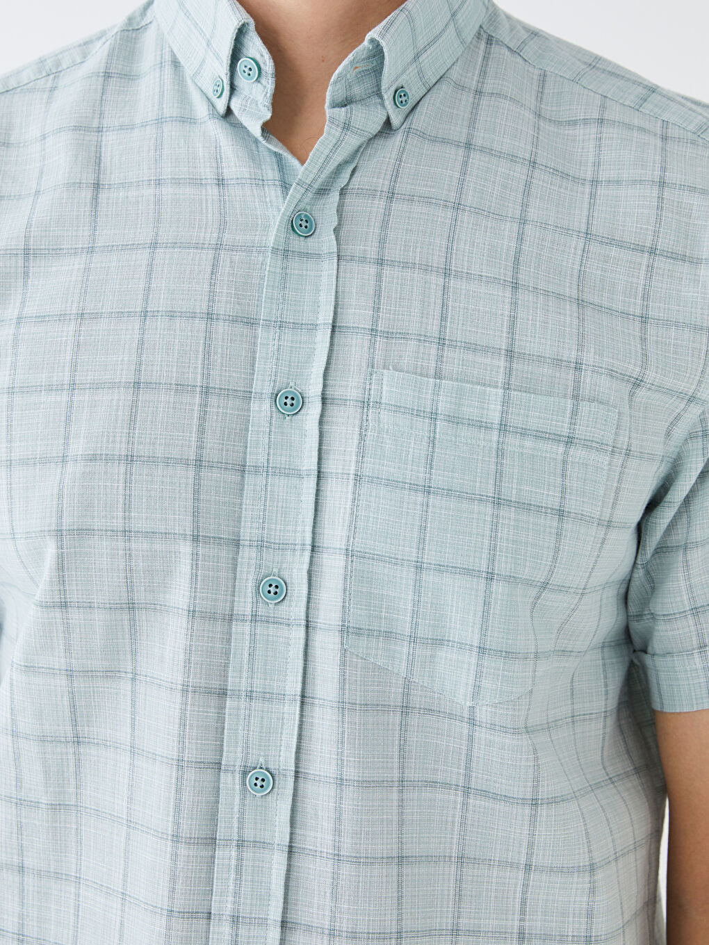 Рубашка Мужская Поплиновая В Клетку Стандартного Кроя С Коротким Рукавом-3