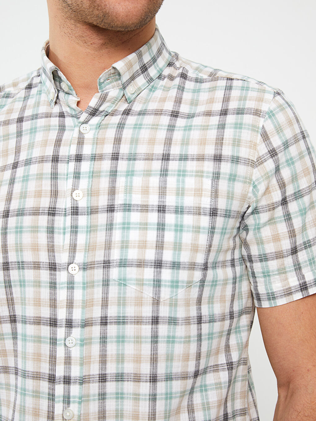 Cămașă Poplin Regular Fit în Carouri cu Mânecă Scurtă-3