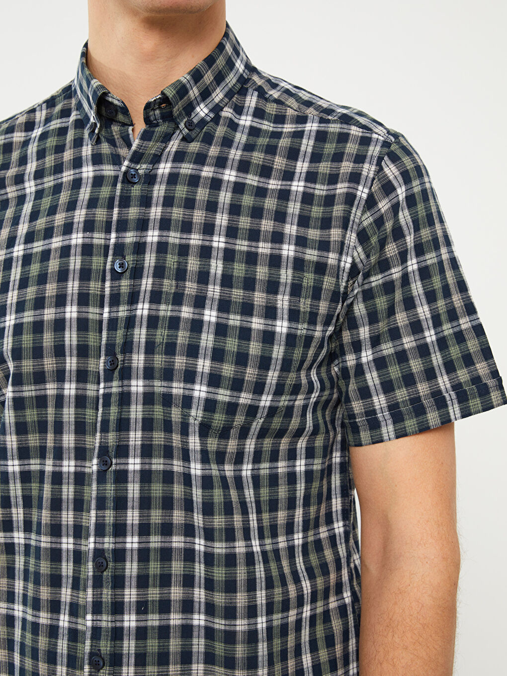 قميص بوبلين كاروهات كم قصير عادي-3