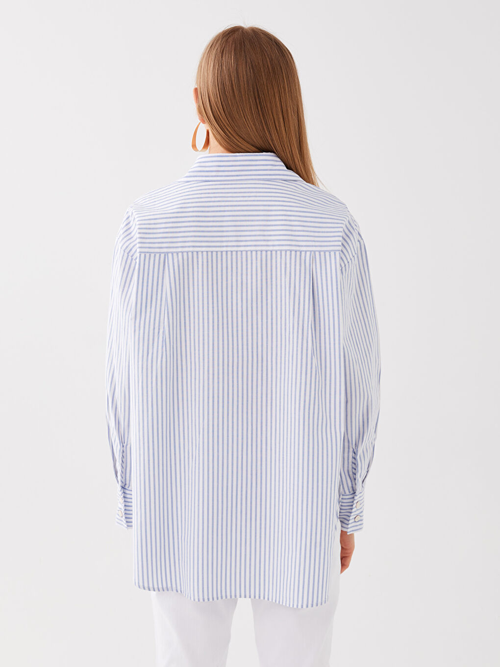 SOUTHBLUE Women's Striped Long Sleeve Oxford Shirt -S3AQ47Z8-LEN
