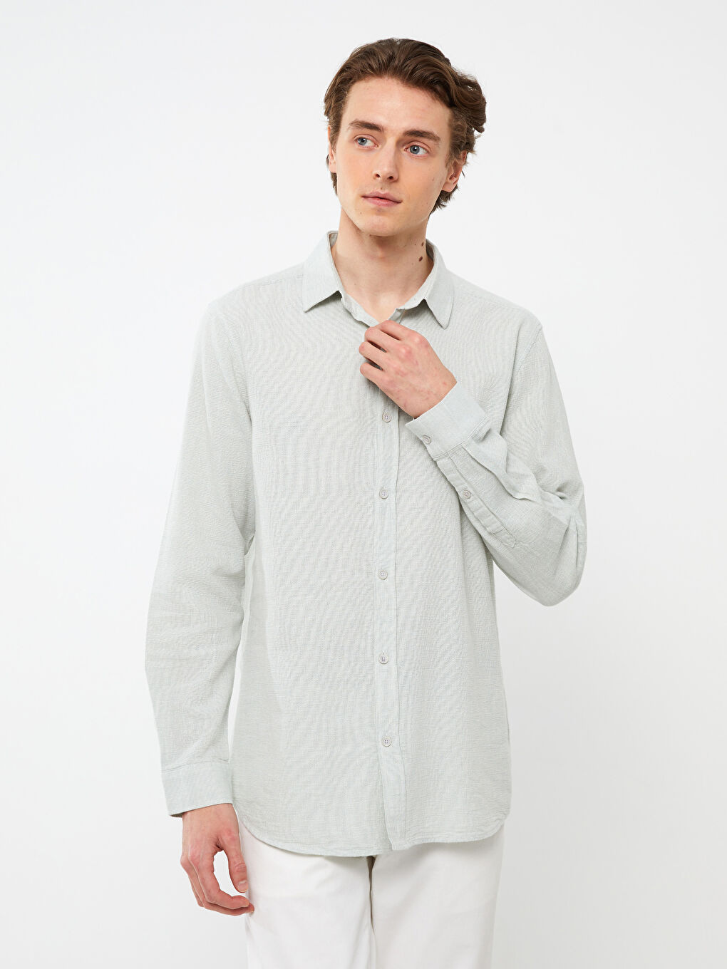 Рубашка из ткани Добби с длинным рукавом стандартного кроя для мужчин-1