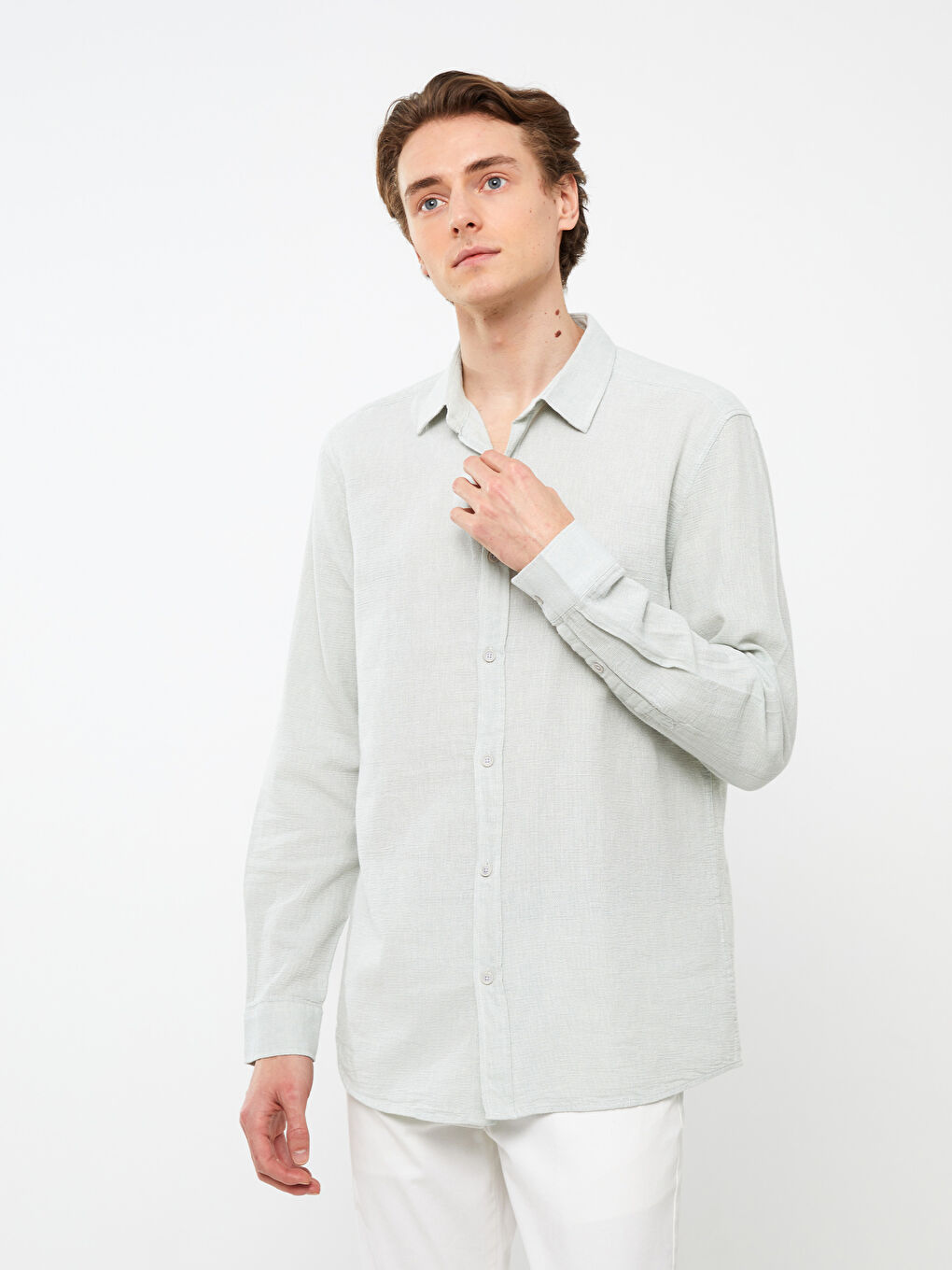 Рубашка из ткани Добби с длинным рукавом стандартного кроя для мужчин-2