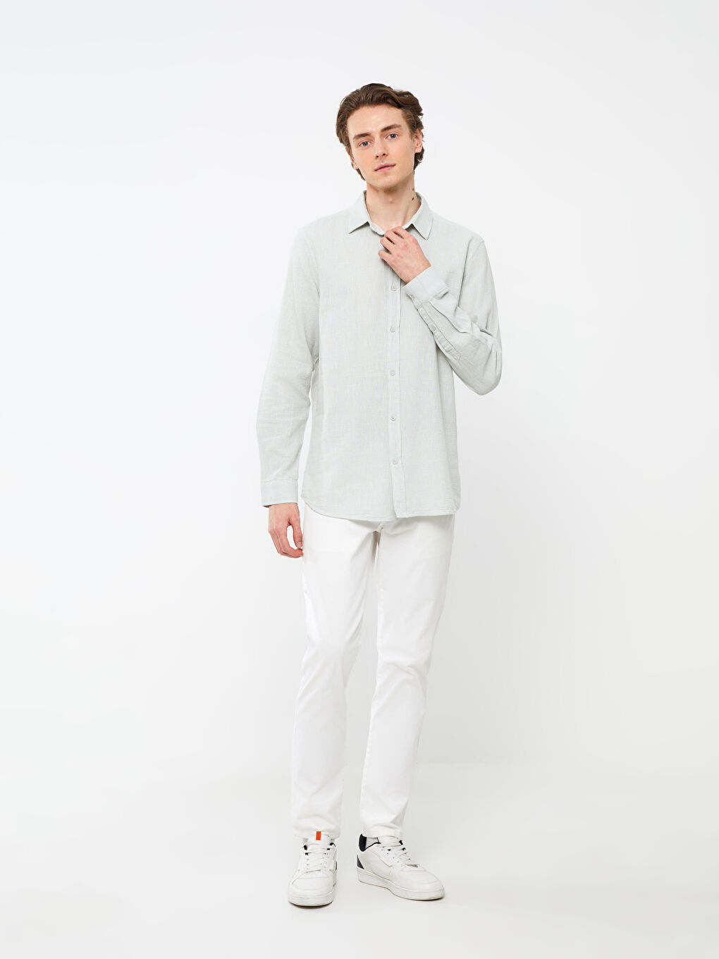 Рубашка из ткани Добби с длинным рукавом стандартного кроя для мужчин-3