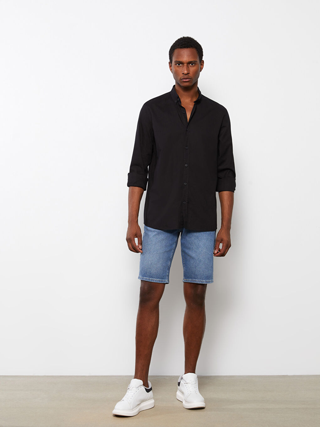 قميص رجالي بأكمام طويلة وخليط كتان بقصة عادية-2