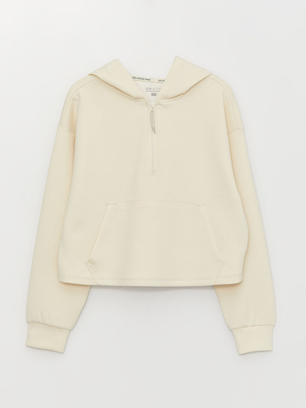 Ekru Düz Oversize Kadın Hoodie-5