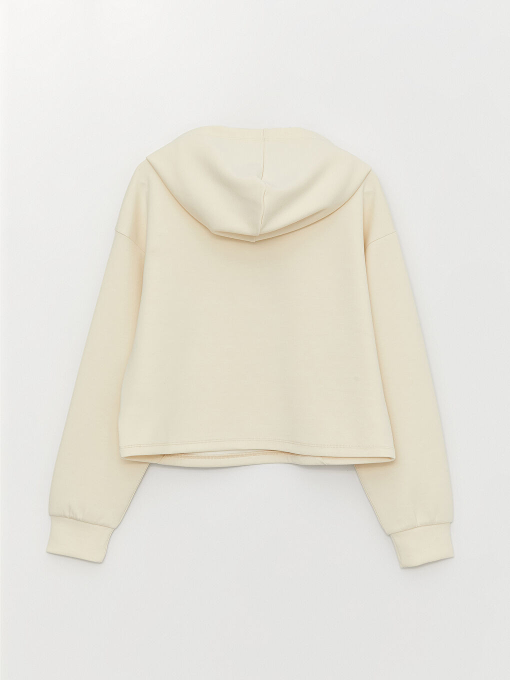 Ekru Düz Oversize Kadın Hoodie-6