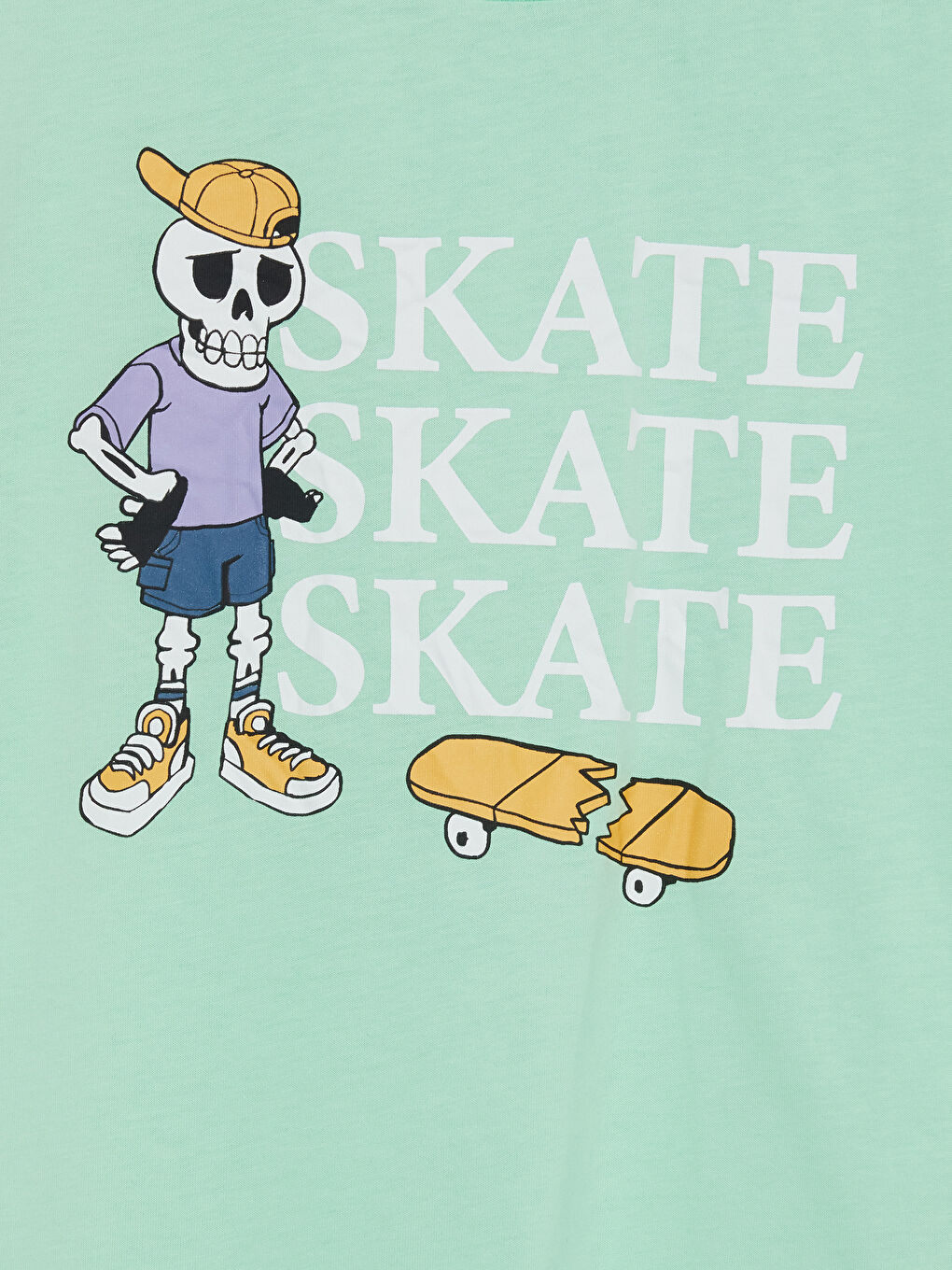 Yeşil Rahat Kalıp Bisiklet Yaka Baskılı Erkek Çocuk Tişört-1