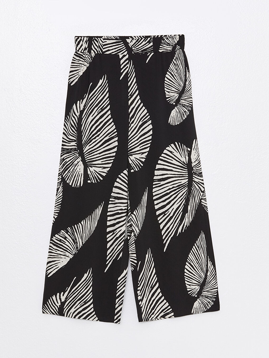 Siyah Beli Lastikli Desenli Kadın Palazzo Pantolon-5