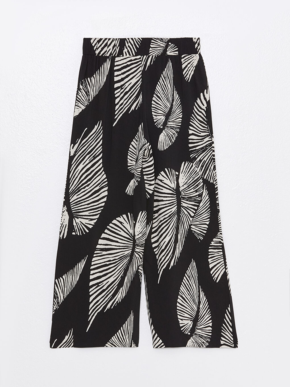 Siyah Beli Lastikli Desenli Kadın Palazzo Pantolon-6