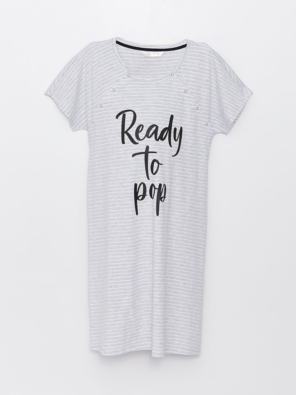 قميص نوم حوامل بياقة دائرية مخطط كم قصير-4