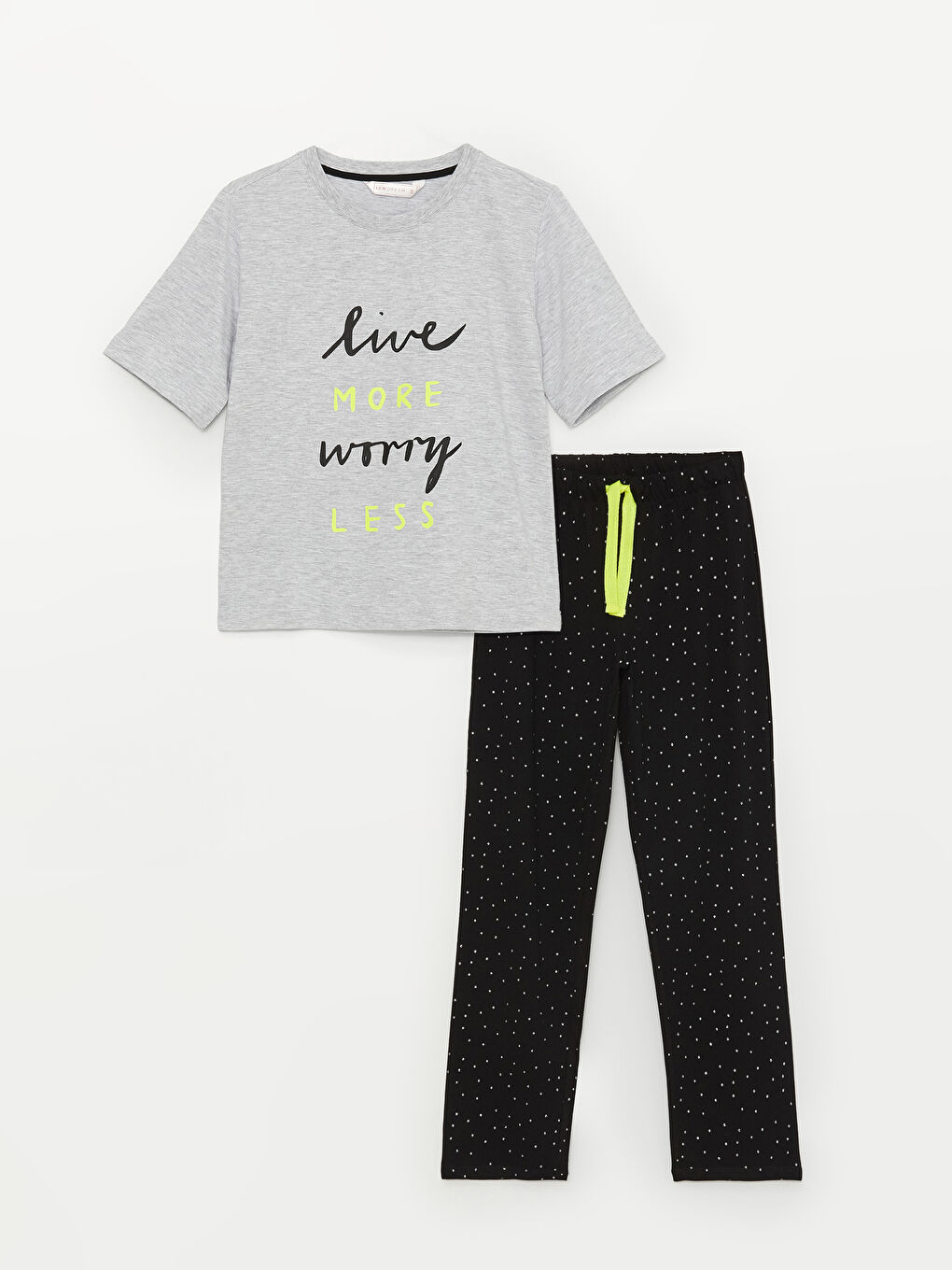 Siyah Bisiklet Yaka Baskılı Kısa Kollu Kadın Pijama Takımı-5