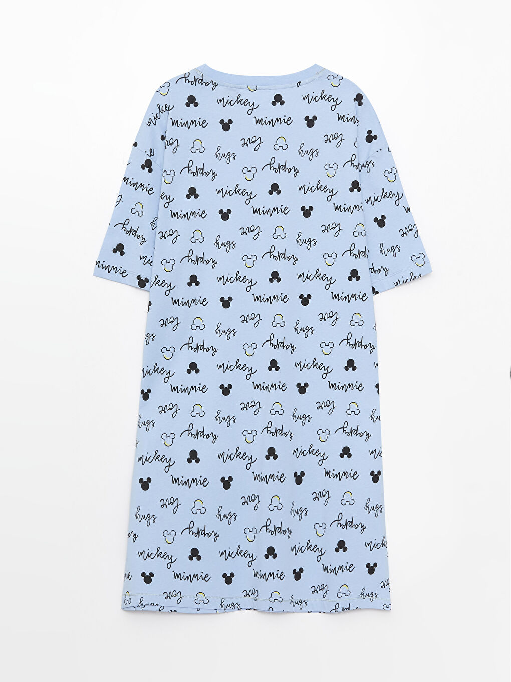 Mavi Bisiklet Yaka Mickey Mouse Baskılı Kadın Gecelik-5