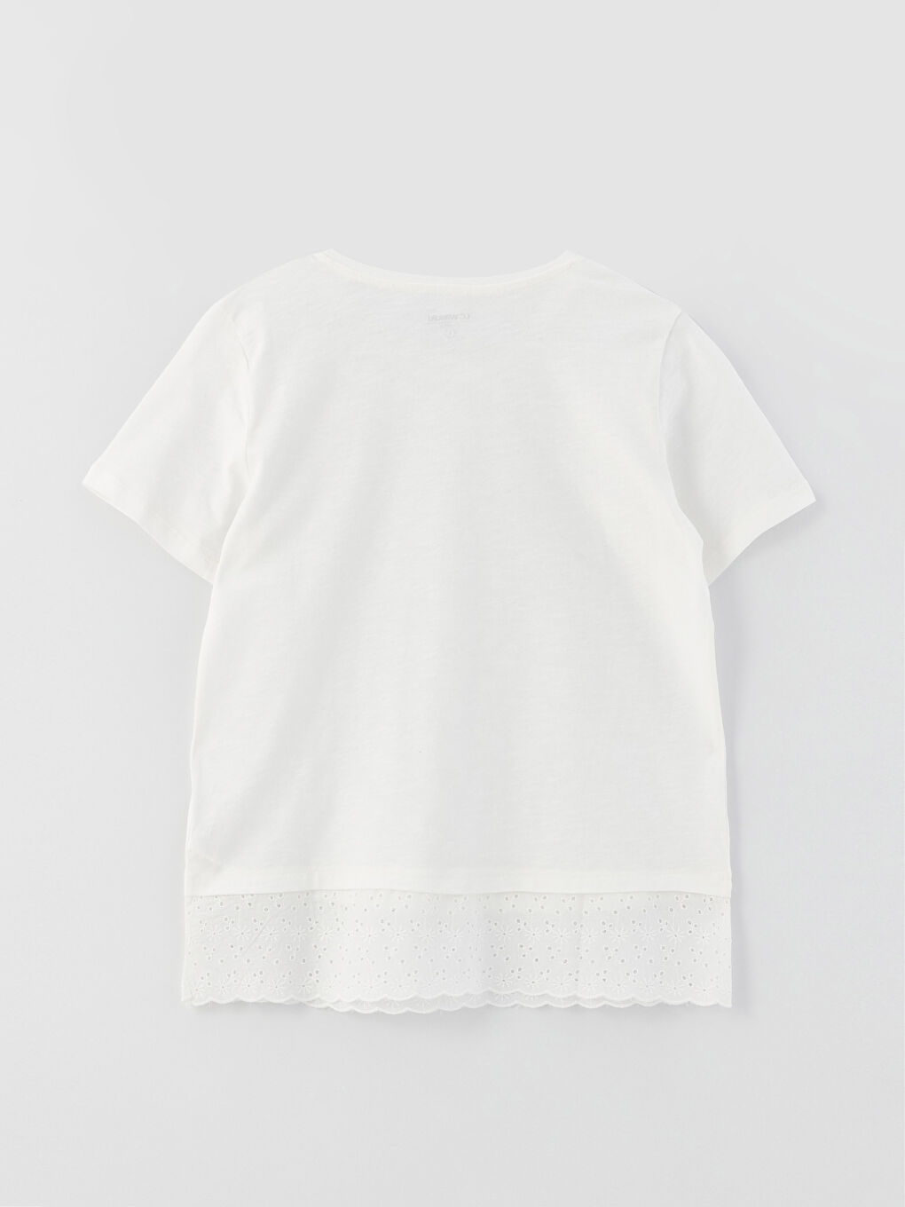 Ekru Bisiklet Yaka Nakışlı Kısa Kollu Kadın Tişört-6