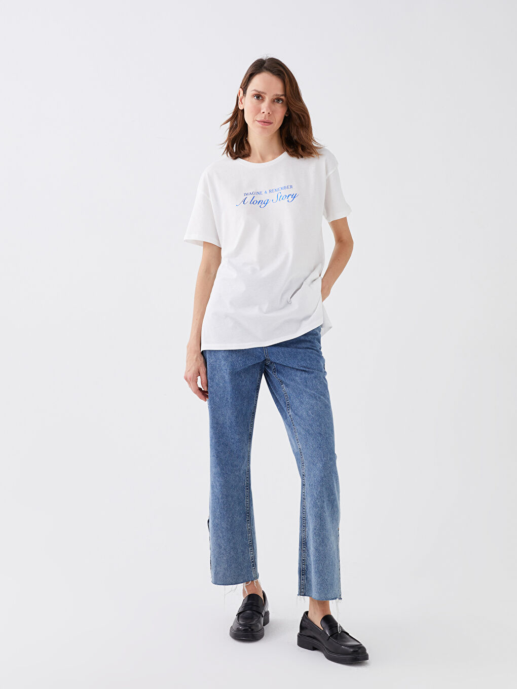 Tricou cu Mânecă Scurtă Imprimat cu Guler Rotund pentru Femei-2