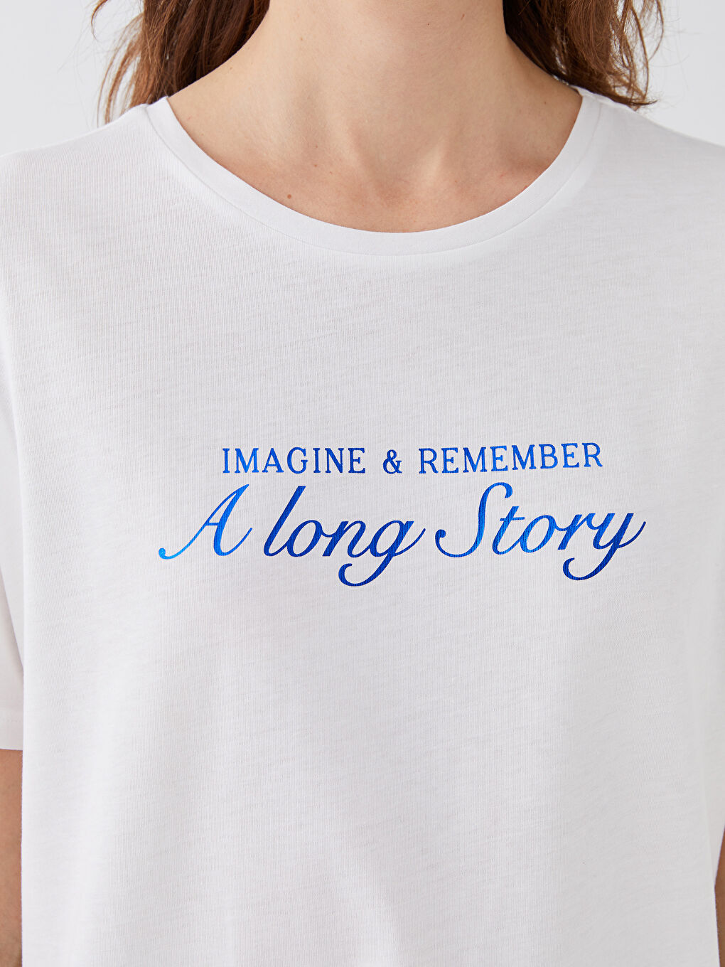 Tricou cu Mânecă Scurtă Imprimat cu Guler Rotund pentru Femei-3