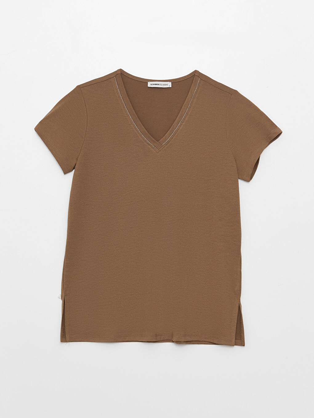 V-Neck Plain Short Sleeve Women's T-Shirt-5