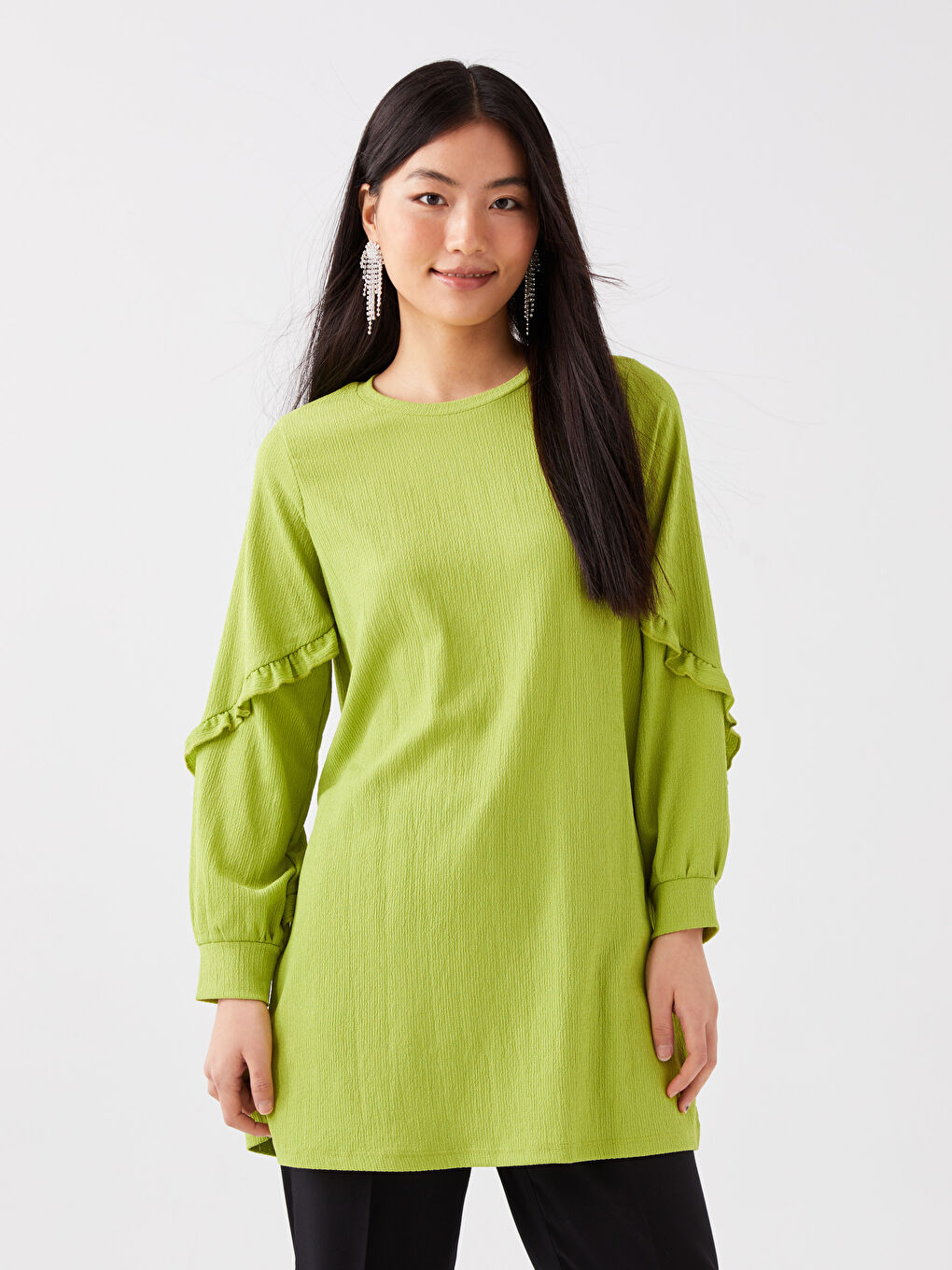 Crew Neck Plain Long Sleeve Women's Tunic-1