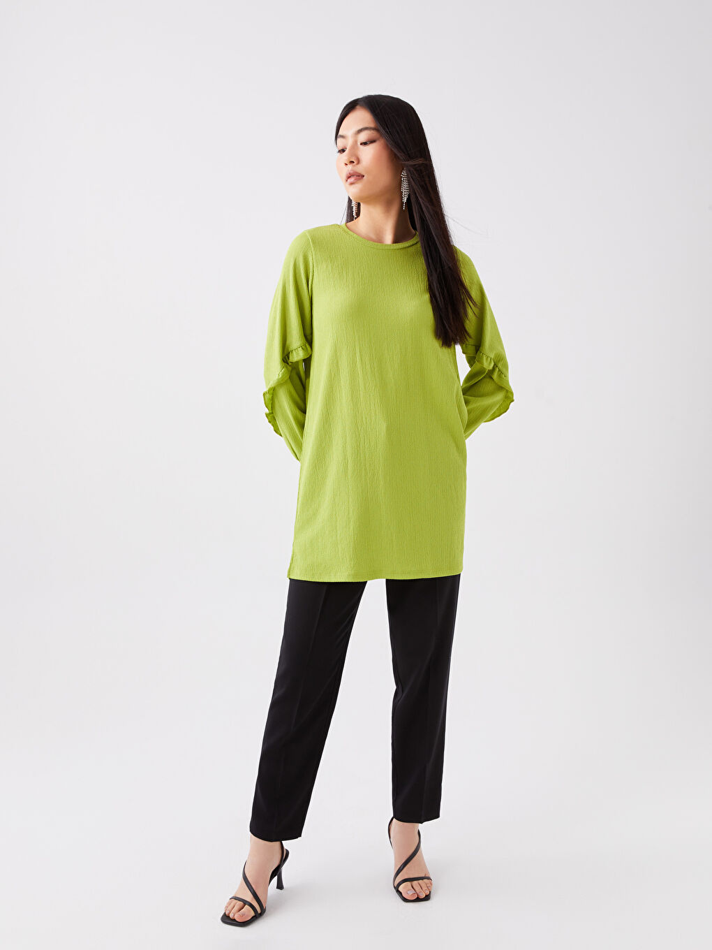 Crew Neck Plain Long Sleeve Women's Tunic-2