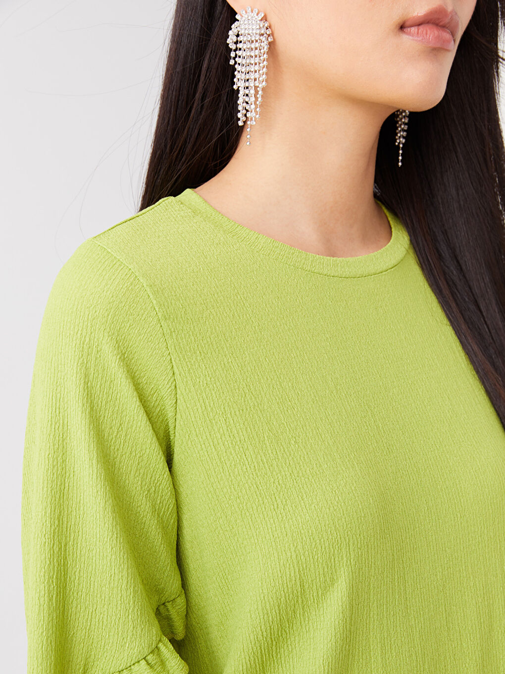 Crew Neck Plain Long Sleeve Women's Tunic-3