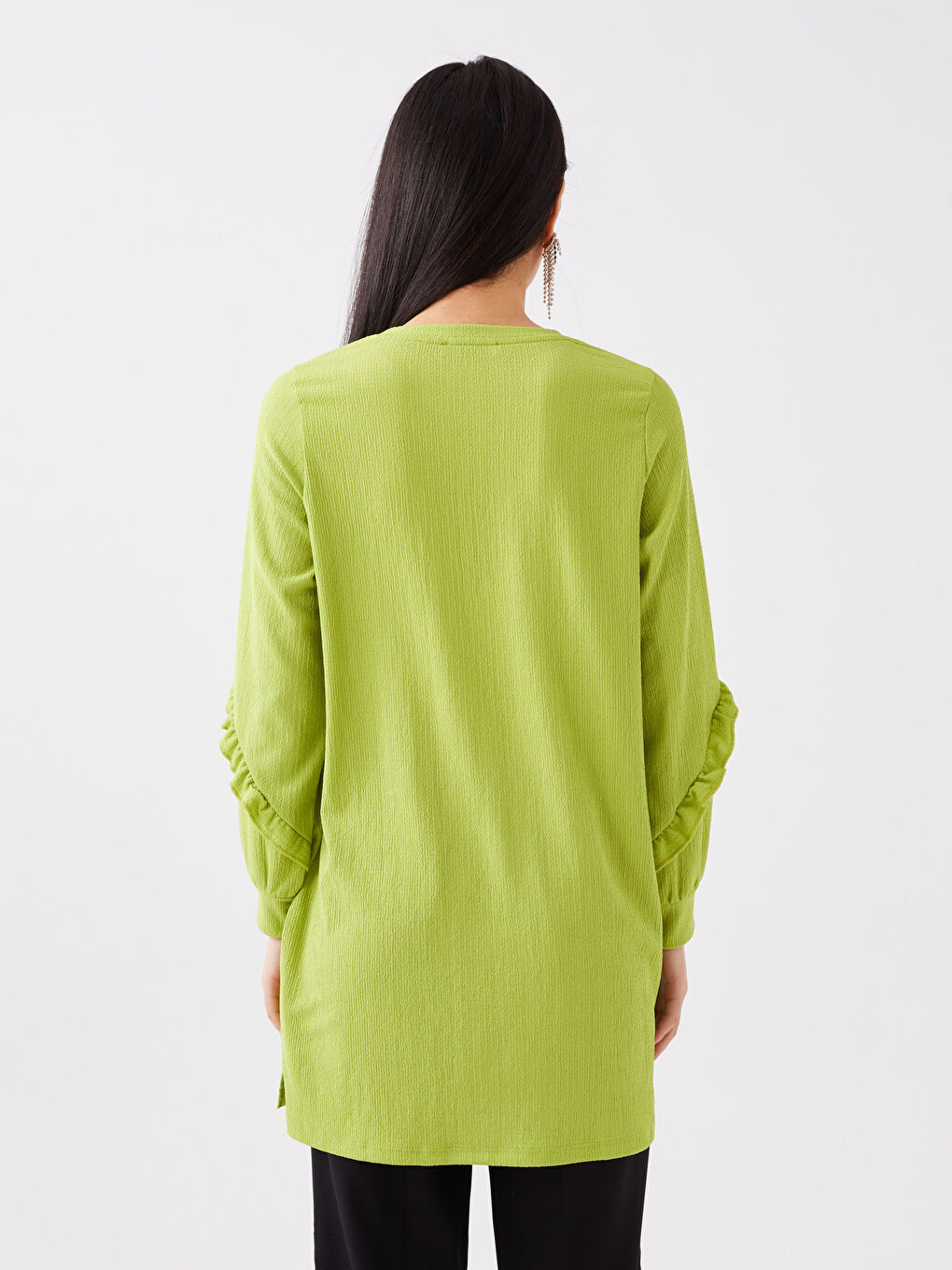 Crew Neck Plain Long Sleeve Women's Tunic-4