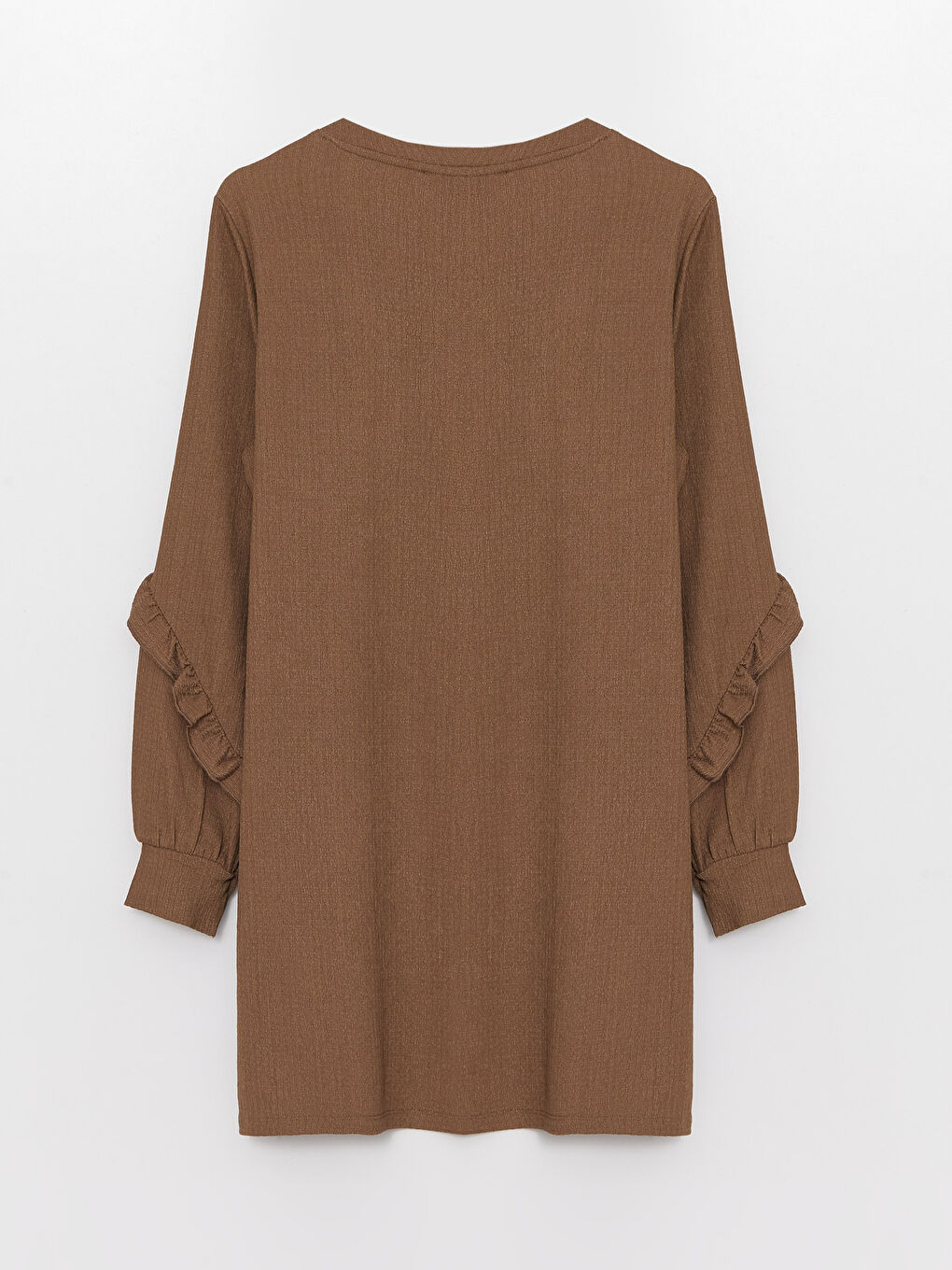 Kahverengi Bisiklet Yaka Düz Uzun Kollu Kadın Tunik-6