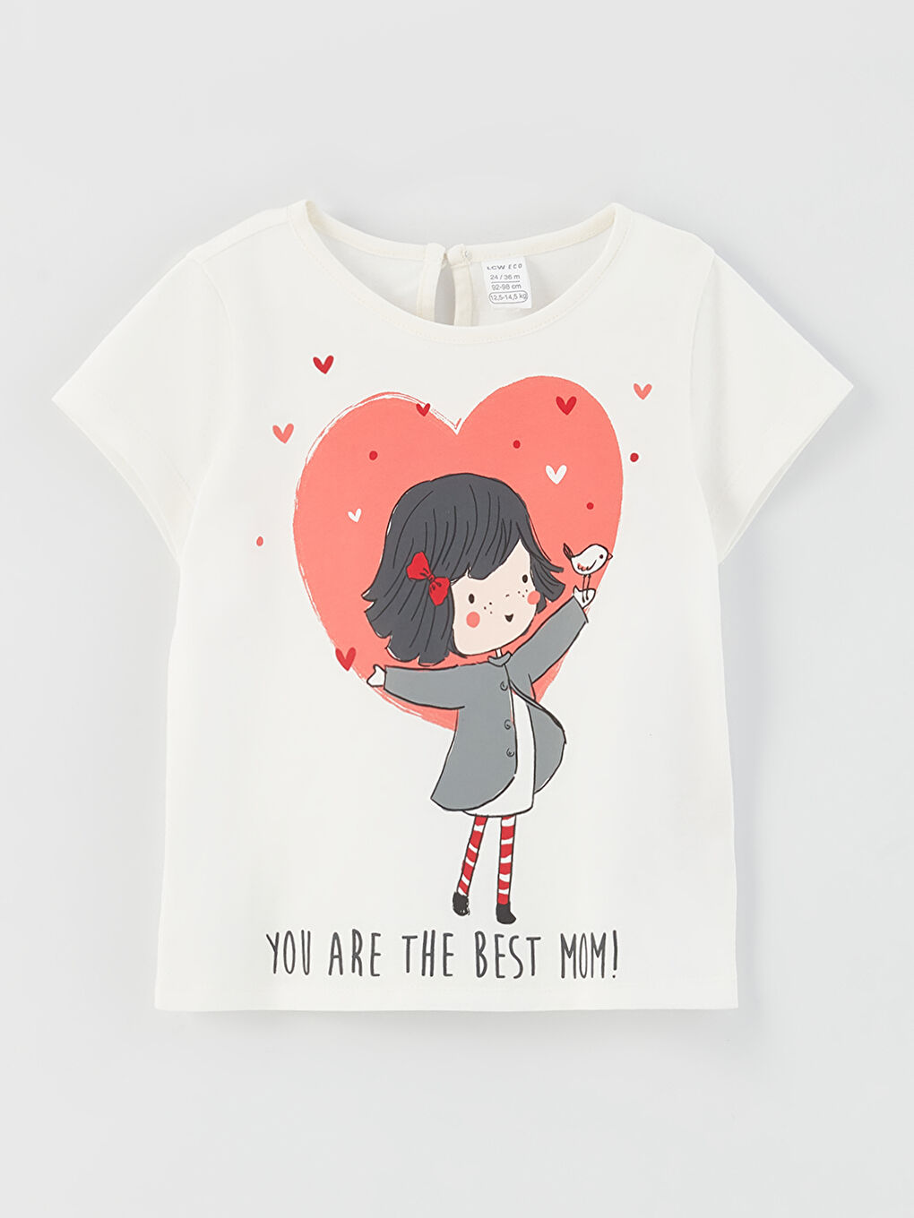 Beyaz Bisiklet Yaka Kısa Kollu Baskılı Kız Bebek Tişört