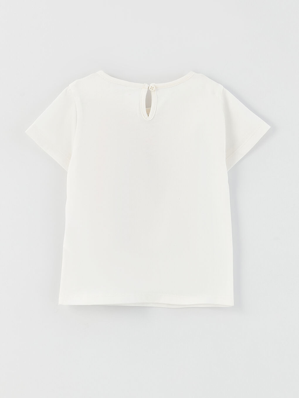 Beyaz Bisiklet Yaka Kısa Kollu Baskılı Kız Bebek Tişört-1