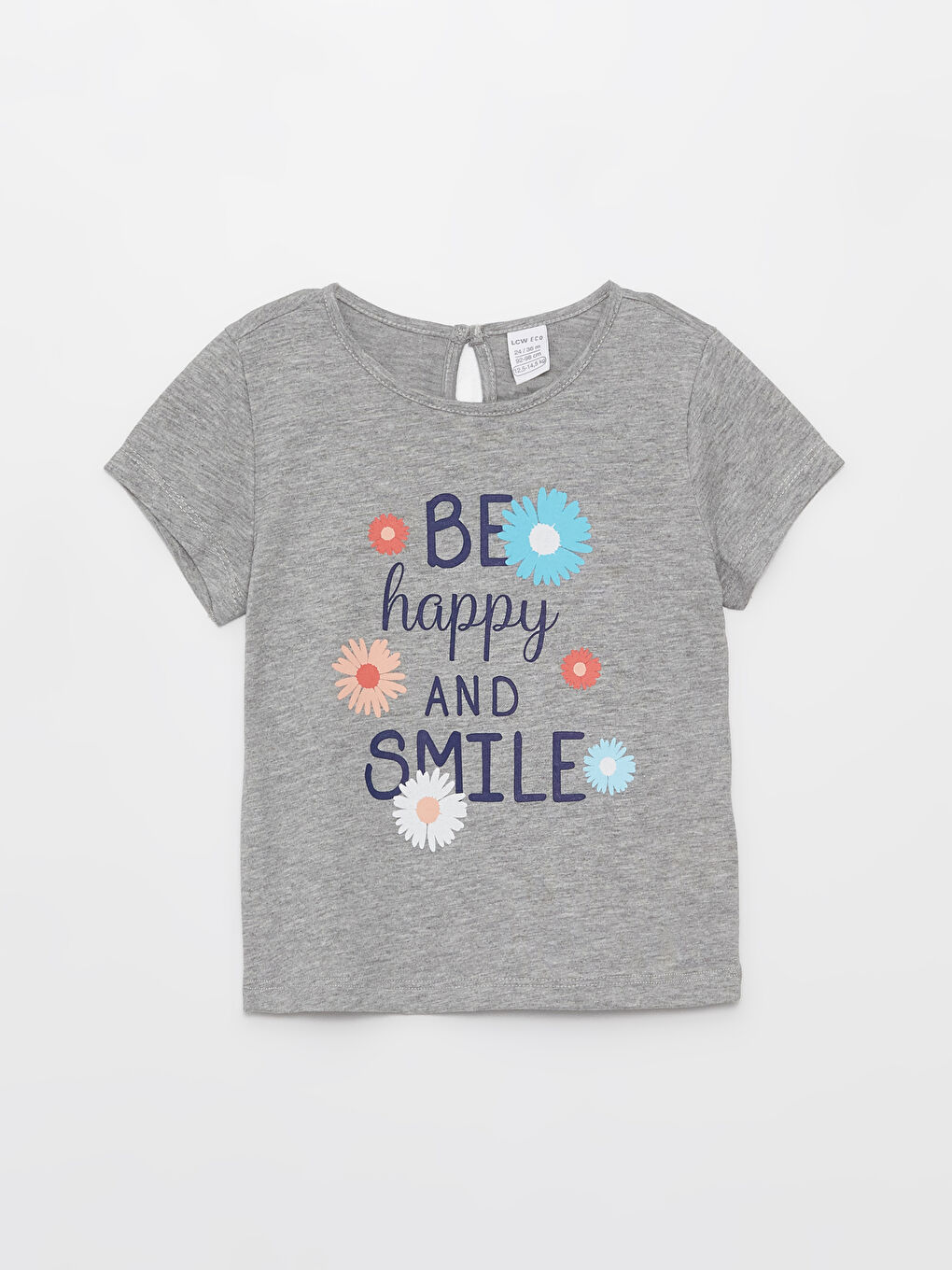 Gri Bisiklet Yaka Kısa Kollu Baskılı Kız Bebek Tişört