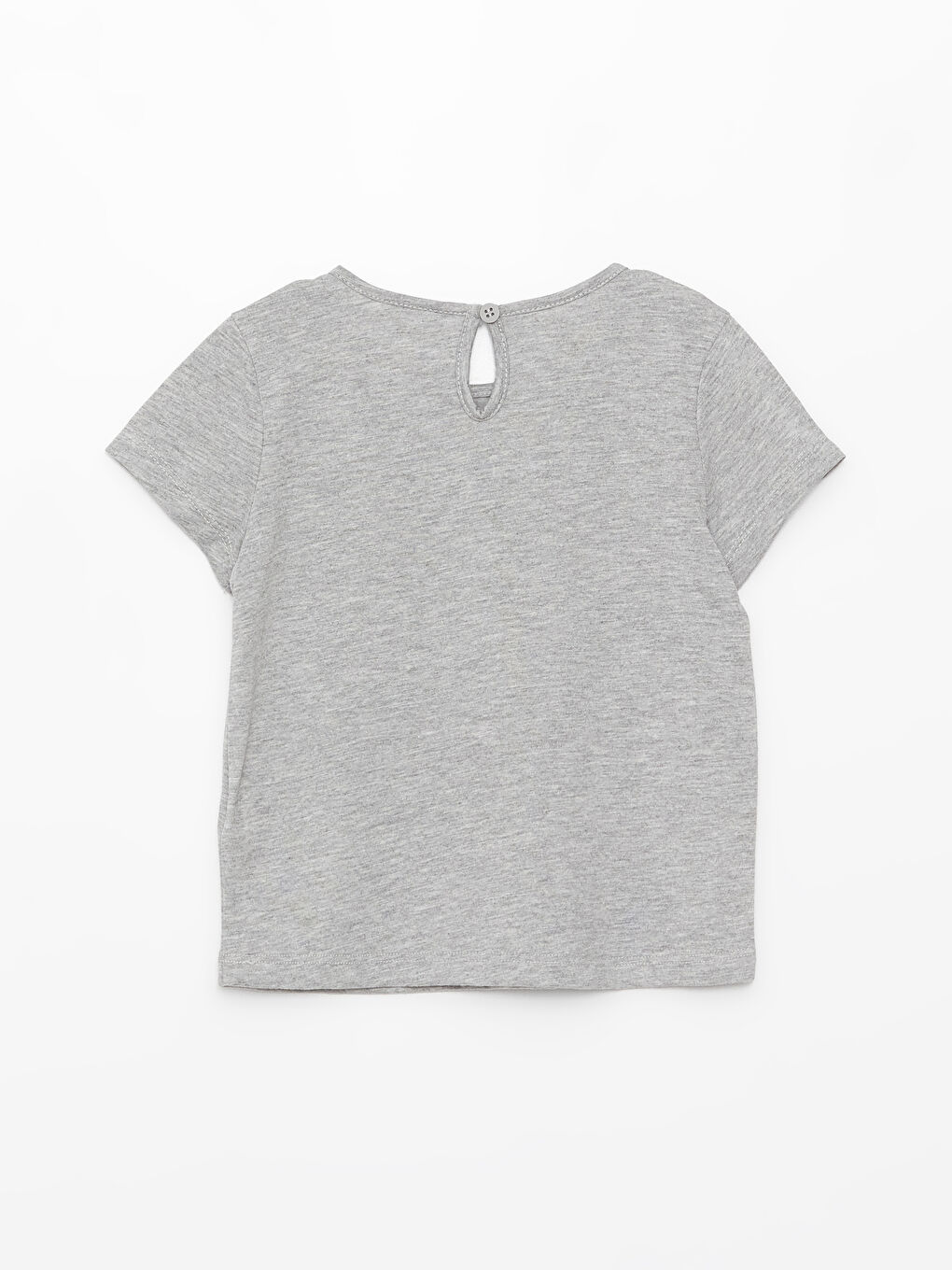 Gri Bisiklet Yaka Kısa Kollu Baskılı Kız Bebek Tişört-1