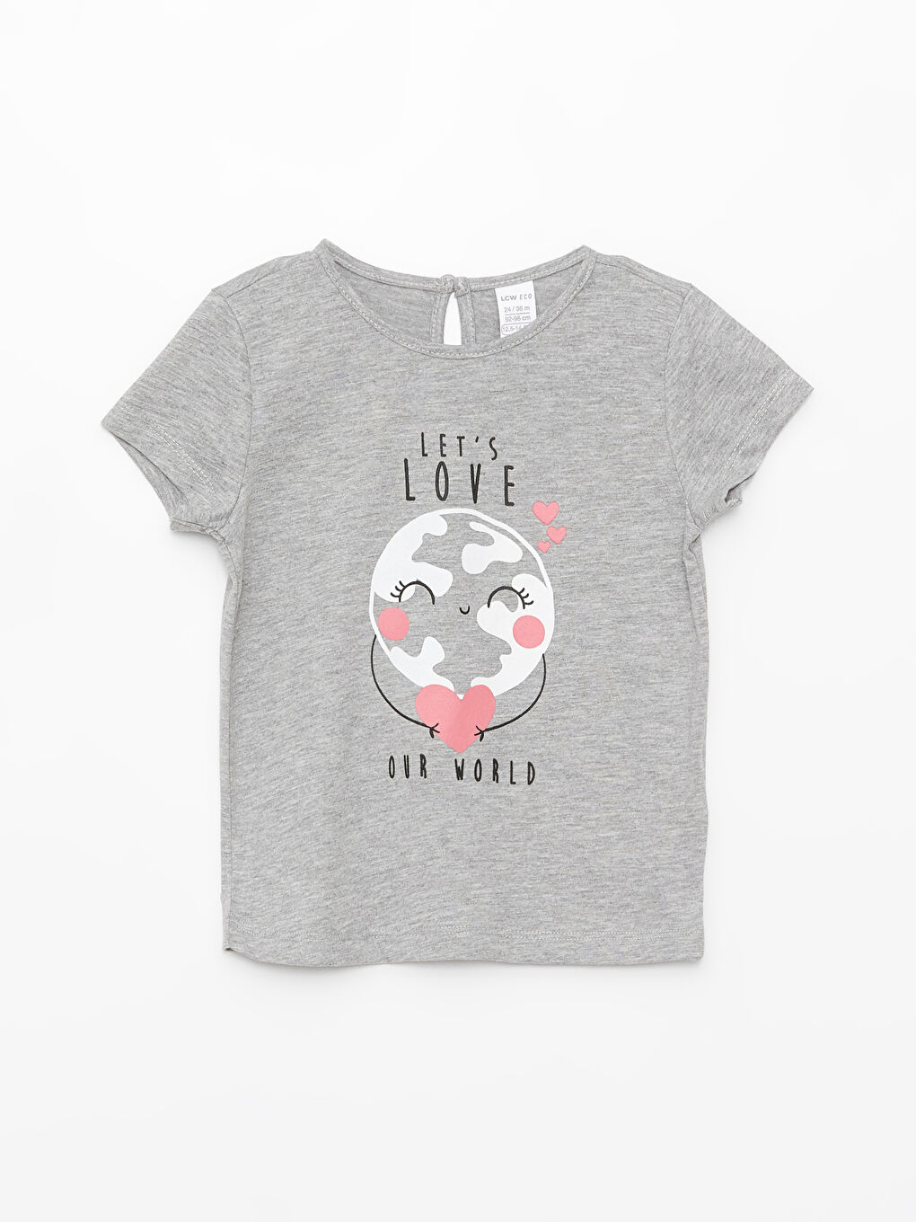 Gri Bisiklet Yaka Kısa Kollu Baskılı Kız Bebek Tişört