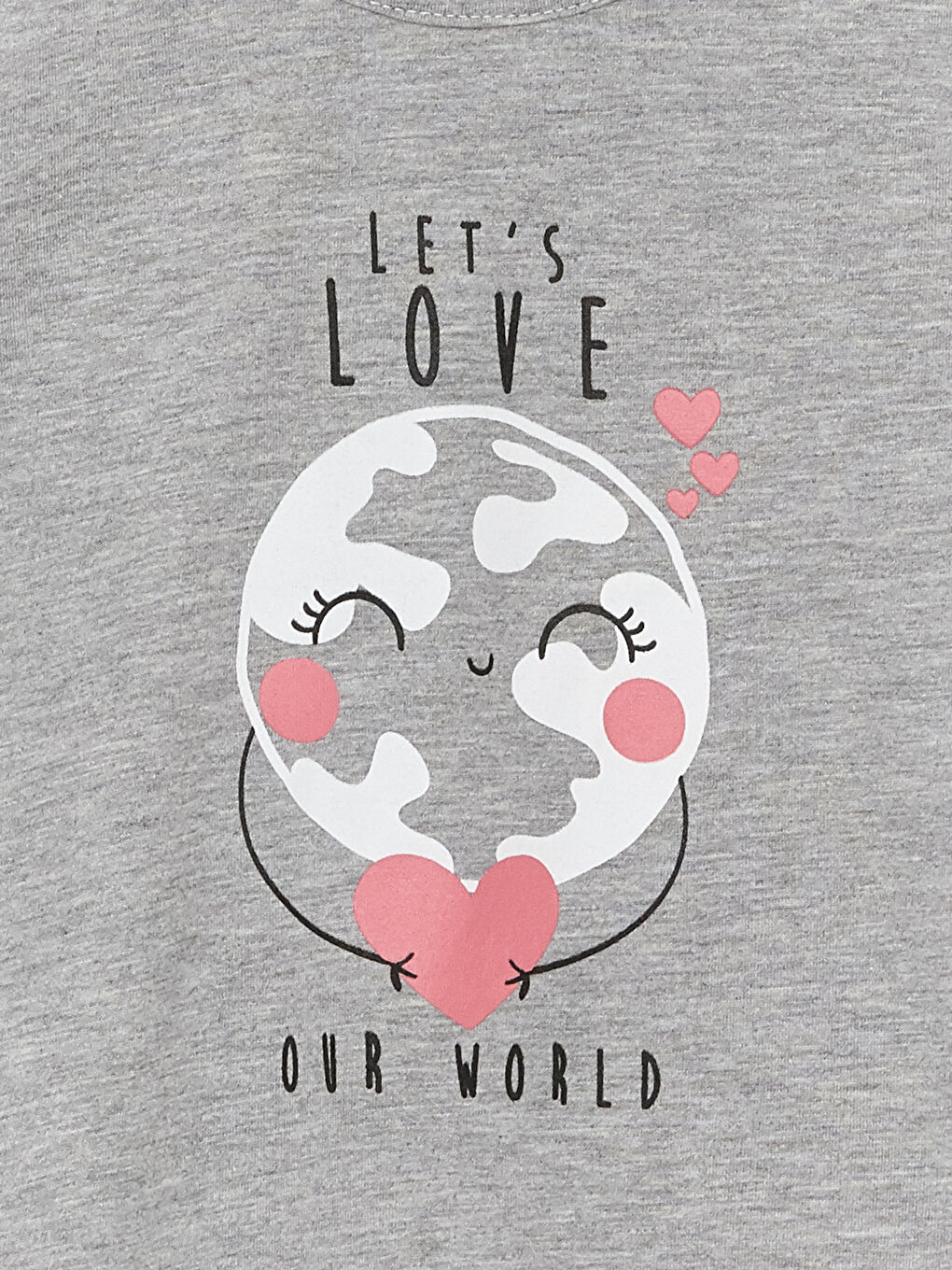 Gri Bisiklet Yaka Kısa Kollu Baskılı Kız Bebek Tişört-1