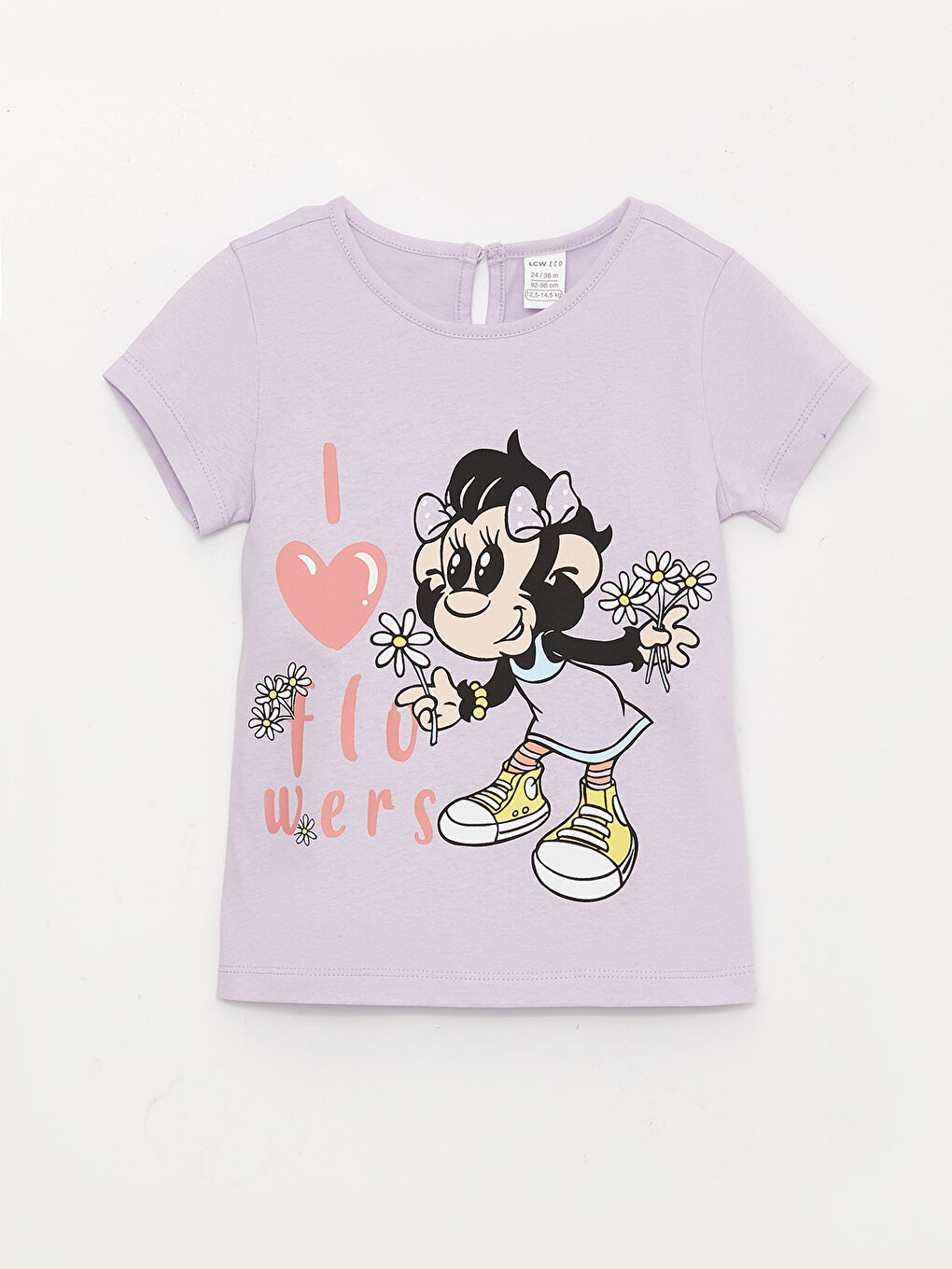 Lila Bisiklet Yaka Kısa Kollu Nostaljik Maymun Baskılı Kız Bebek Tişört