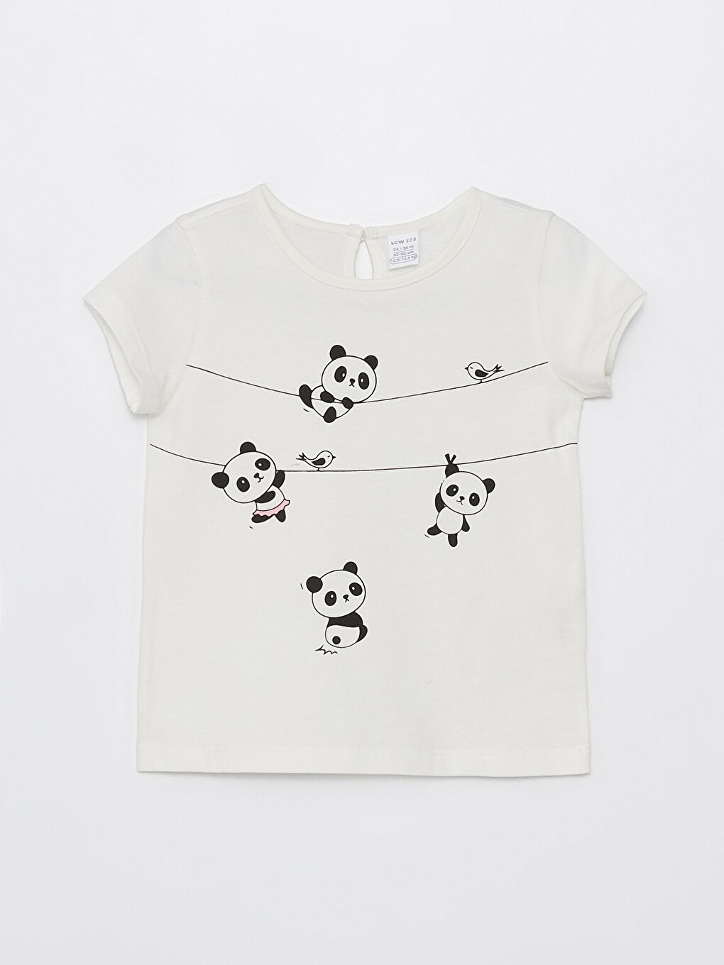 Beyaz Bisiklet Yaka Kısa Kollu Baskılı Kız Bebek Tişört