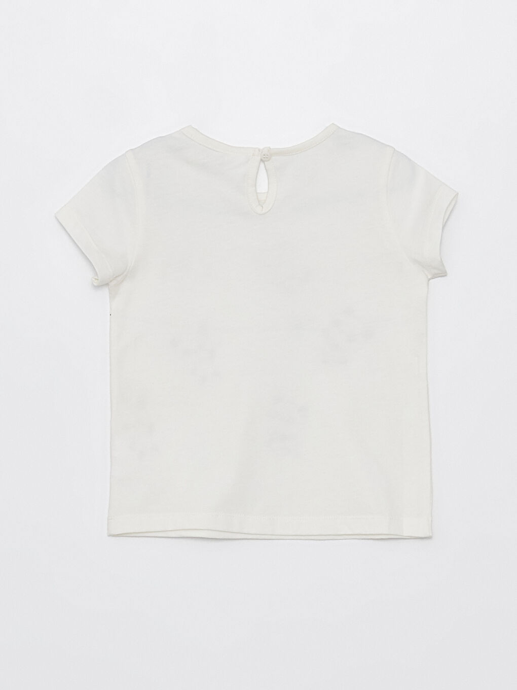 Beyaz Bisiklet Yaka Kısa Kollu Baskılı Kız Bebek Tişört-1