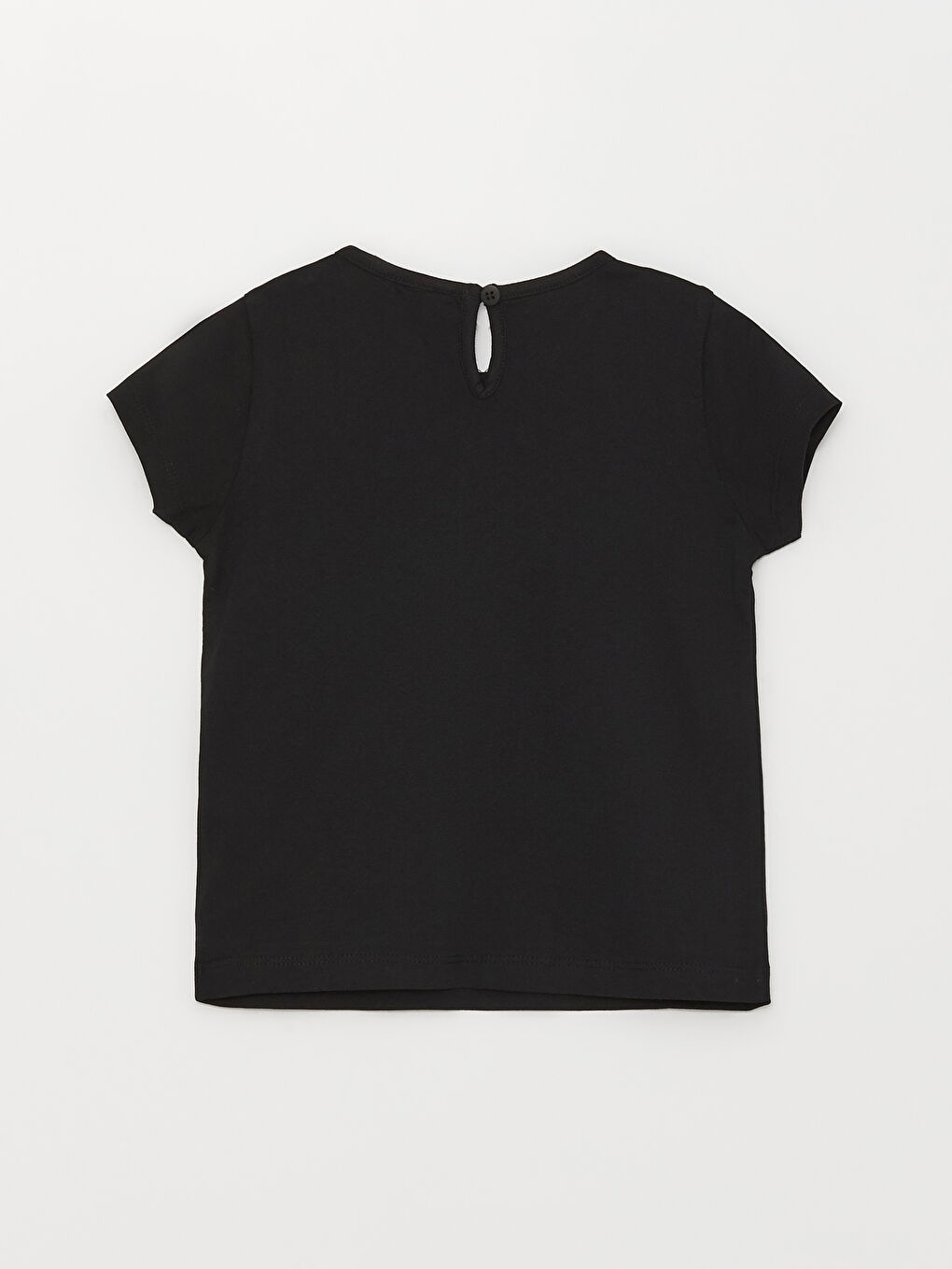 Siyah Bisiklet Yaka Kısa Kollu Baskılı Kız Bebek Tişört-1