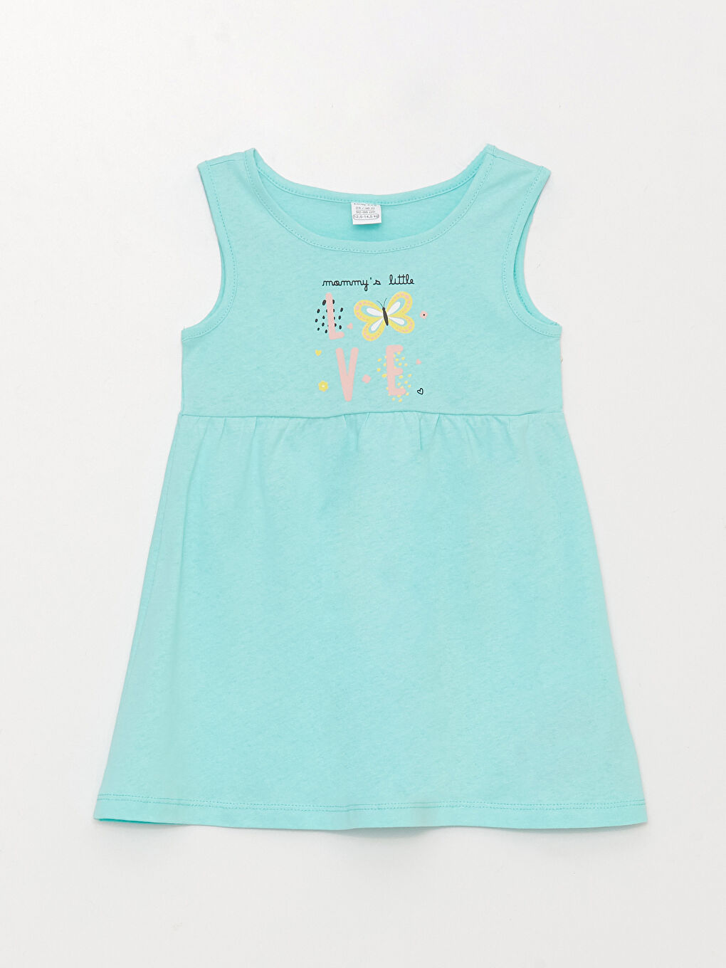 Yeşil Bisiklet Yaka Baskılı Kız Bebek Elbise