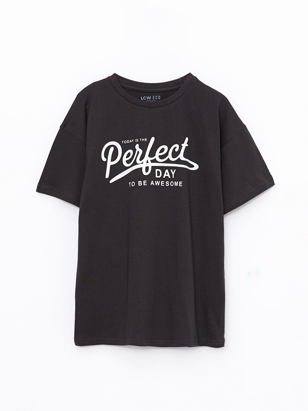 Antrasit Rahat Kalıp Bisiklet Yaka Baskılı Erkek Çocuk Tişört