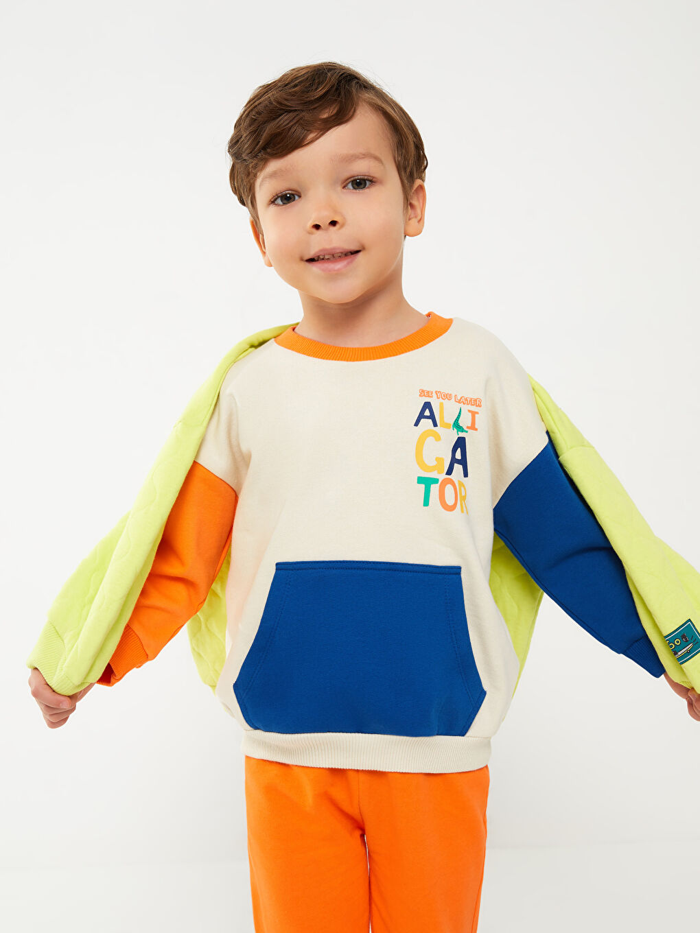 سويت شيرت ياقة دائرية كم طويل أولاد رضع بلوك الألوان