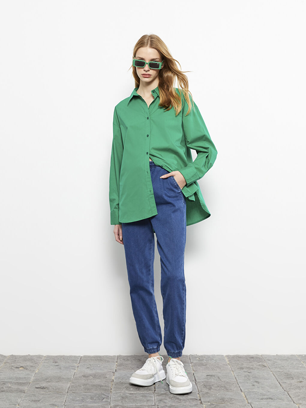 İndigo Yüksek Bel Jogger Kadın Jean Pantolon