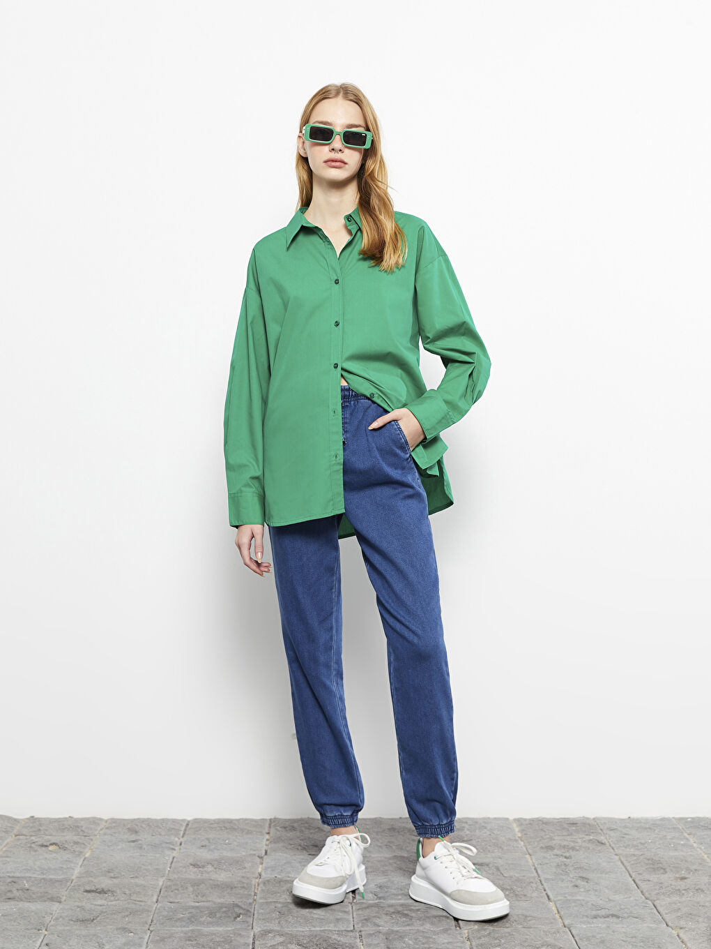 İndigo Yüksek Bel Jogger Kadın Jean Pantolon-1