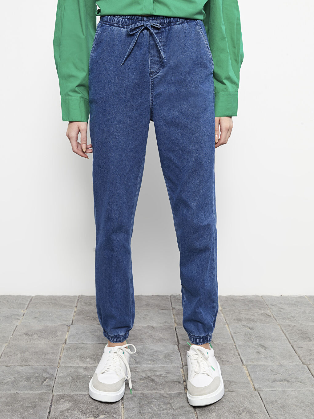 İndigo Yüksek Bel Jogger Kadın Jean Pantolon-2