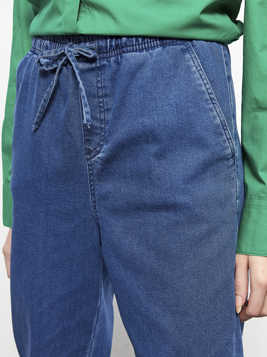 İndigo Yüksek Bel Jogger Kadın Jean Pantolon-3