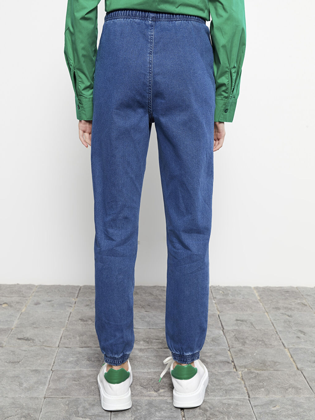 İndigo Yüksek Bel Jogger Kadın Jean Pantolon-4