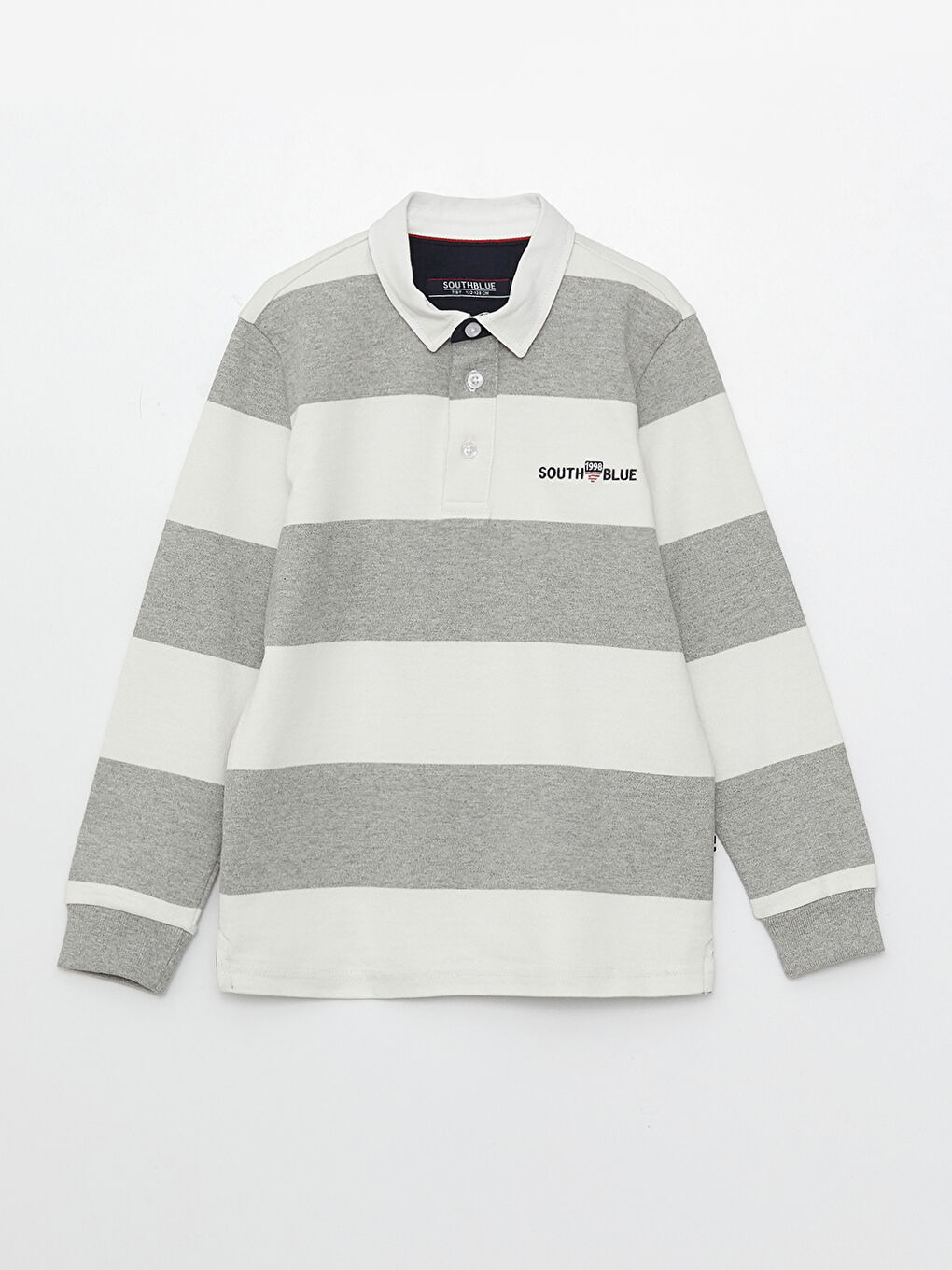 Gri Polo Yaka Çizgili Uzun Kollu Erkek Çocuk Sweatshirt-3