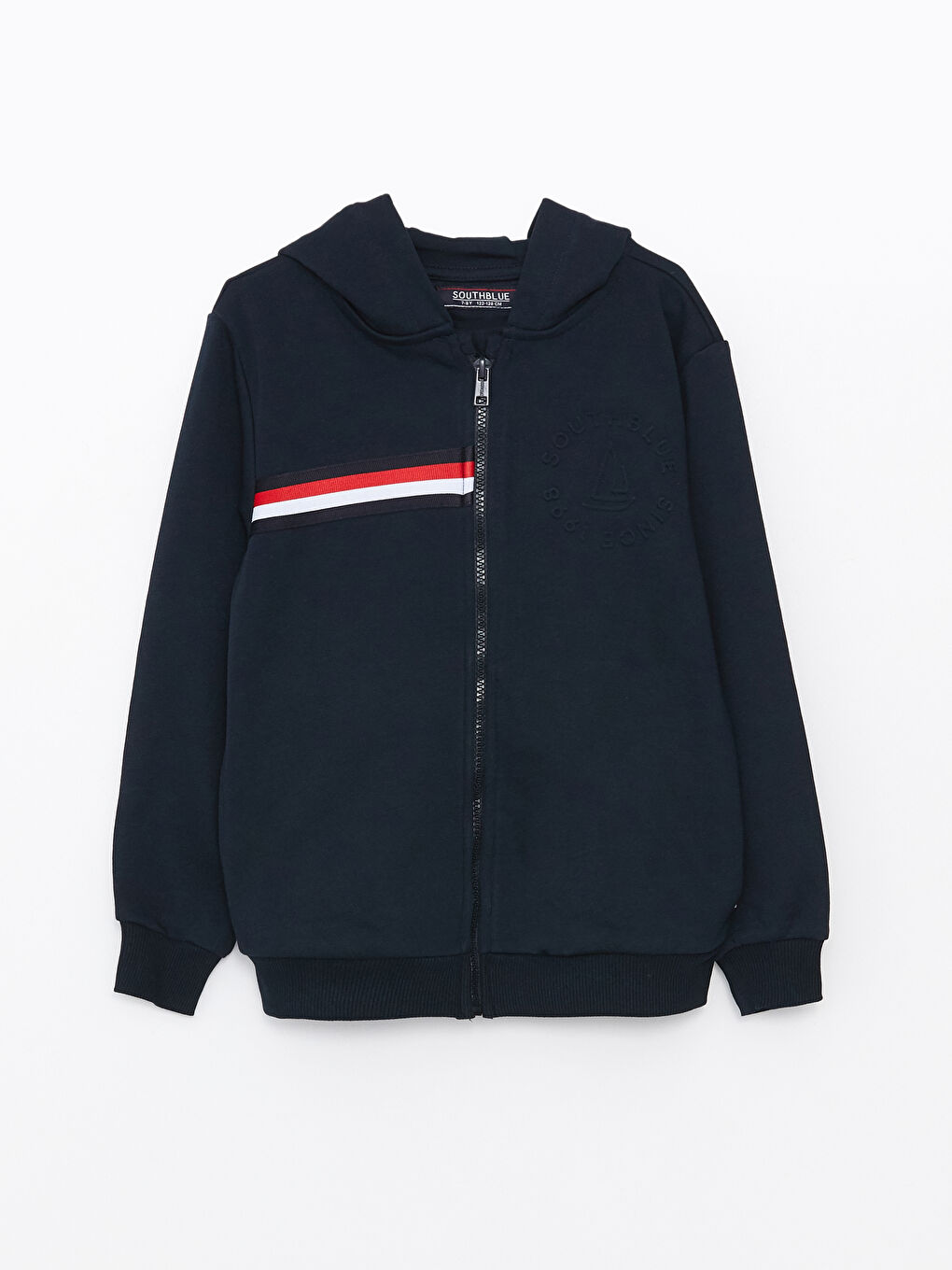 Lacivert Kapüşonlu Renk Bloklu Uzun Kollu Erkek Çocuk Fermuarlı Sweatshirt