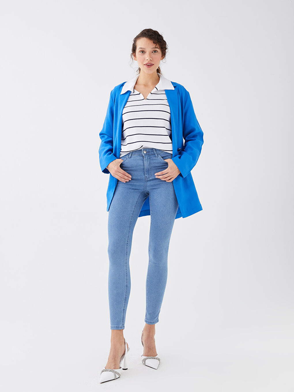 İndigo Yüksek Bel Slim Fit Kadın Jean Pantolon